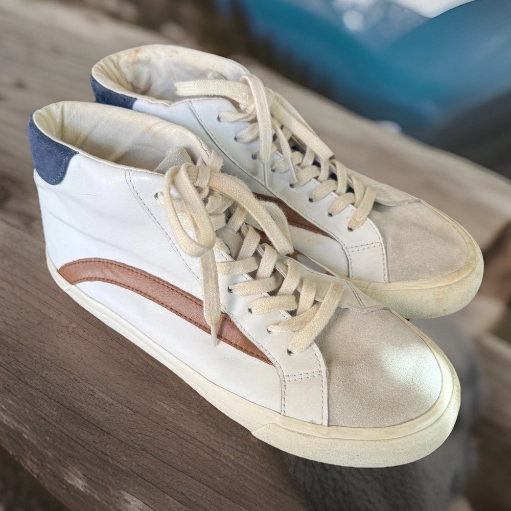 Madewell High Top Shoes Womens Size 8.5 MWL White Brown Leather Sneakers AA-18